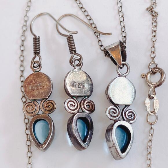 VTG Sterling Silver Pendant Necklace & Earrings Set, Topaz & Glass Stones, Y2K - Picture 8 of 12